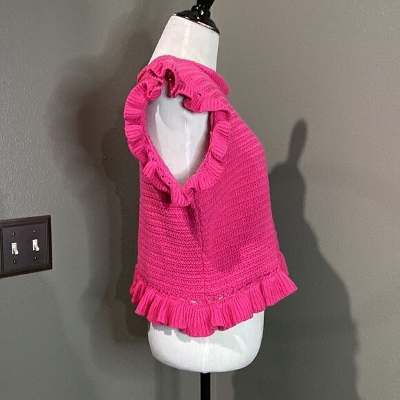 Marc New York Hot Pink Cropped Knit Ruffle Sleeve Blouse - Picture 5 of 11